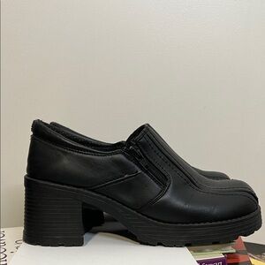 Black Women's Chunky Heel Slip-On Loafers with zip size 8